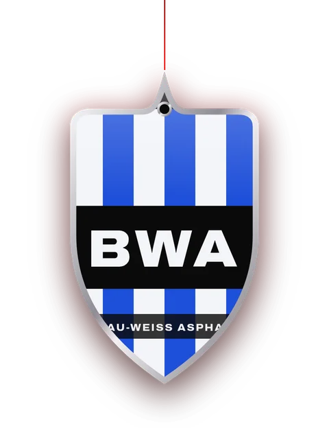 Duftanhänger Blau-Weiß Asphalt im Wappen-Schnitt mit Club-Motiv Blau-Weiß Asphalt (eigener Entwurf)